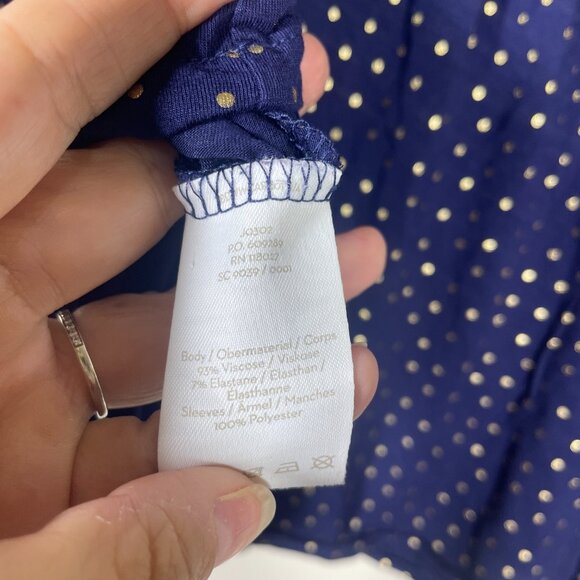 Boden Women's Long Sheer Sleeve Navy Gold Polka Dot Top Blouse 2 - Picture 5 of 5